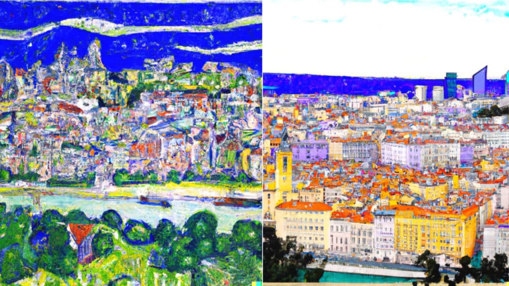 Lyon peinte par des peintures connus grâce à l'IA Dall-E