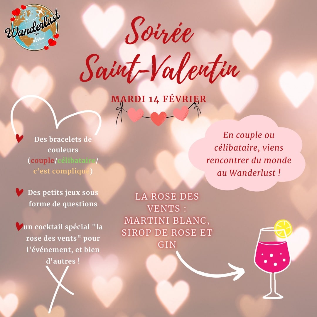 Affiche de la soirée Saint-Valentin 2023 du Wanderlust Lyon