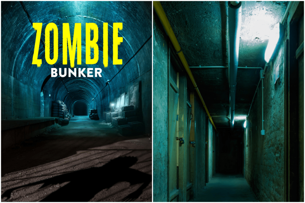 Zombie Bunker, collage de deux photos montrant l'endroit